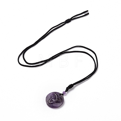 Adjustable Natural Amethyst Sailor's Knot Pendant Necklace with Nylon Cord for Women NJEW-L171-02D-1