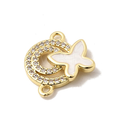 Brass Micro Pave Cubic Zirconia Double Ring with Butterfly Connector Charms KK-A296-24G-1