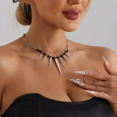 Punk Alloy Thorn Glass Beaded Choker Necklaces for Women WGE9FD8-01-1