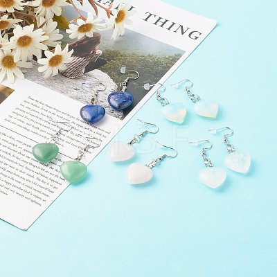 Natural & Synthetic Mixed Heart  Gemstone Dangle Earrings EJEW-JE04574-1