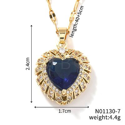 Brass Pave Cubic Zirconia Coffee Bean Chain Cute Heart Pendant Necklaces for Women IG3619-3-1