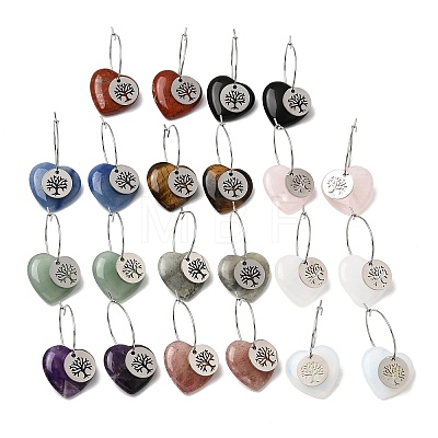 Natural & Synthetic Gemstone & 304 Stainless Steel Hoop Earrings for Women EJEW-G475-05P-1