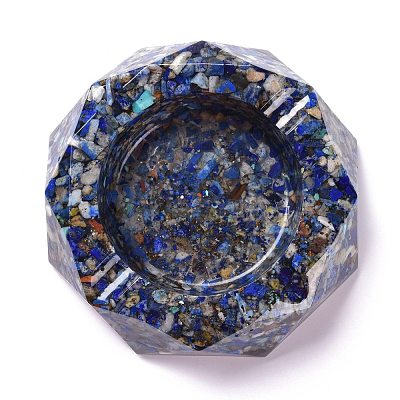 Resin with Natural Lapis Lazuli Chip Stones Ashtray DJEW-F015-07A-1