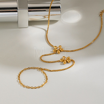 304 Stainless Steel Flower Hand Chain Ring Bracelets for Women NO1550-1