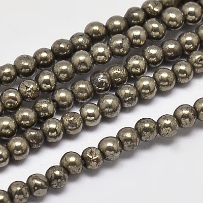 Natural Pyrite Round Beads Strands G-F197-10-2mm-1