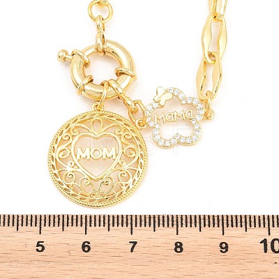 Mother's Day Brass Micro Pave Clear Cubic Zirconia Hollow Flat Round with Heart Mama Pendant Necklaces for Women NJEW-A071-05G-1