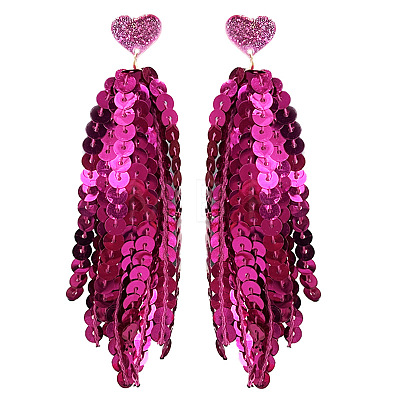 Heart Acrylic & Plastic Glitter Tassel Stud Earrings FS-WGEB983-12-1