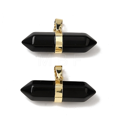 Natural Obsidian Double Terminal Pointed Pendants G-NH0001-15G-06-1