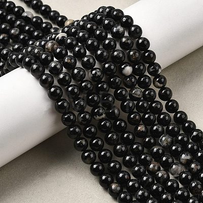 Natural Black Tourmaline Beads Strands X-G-F666-05-6mm-1