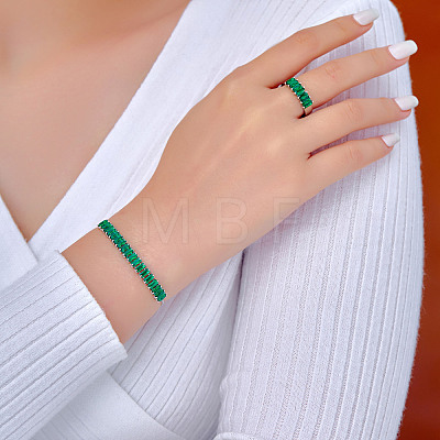 Elegant Fashion Rectangle Brass Rhinestone Slider Bracelets & Cuff Rings Sets TK3165-2-1