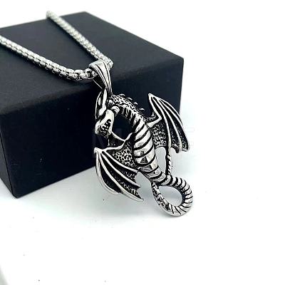 Vintage Punk 304 Stainless Steel Dragon Pendant Necklaces for Men Women LN2860-1