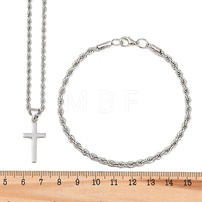 Alloy Cross Pendant Necklaces & Chain Bracelets Sets for Women SJEW-A002-01P-1