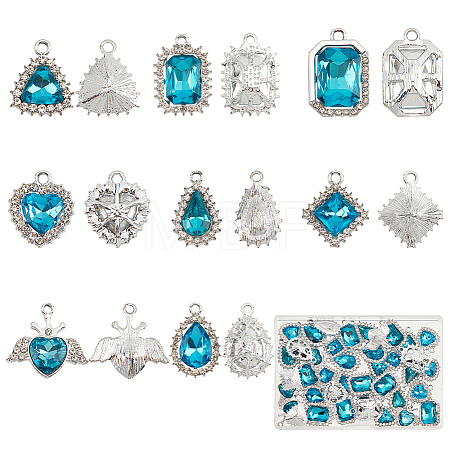 40Pcs 8 Style Platinum Plated Alloy Glass Pendants Sets ALRI-PH0001-27B-1