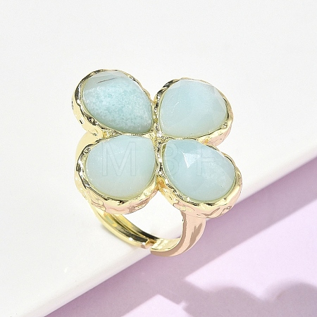 Natural Amazonite Faceted Adjustable Ring for Women RJEW-A092-01G-13-1