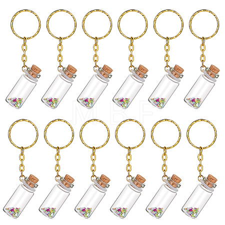12Pcs Mini Glass Wishing Bottle Pendant Decorations with Plastic Paillette KEYC-DR00007-1