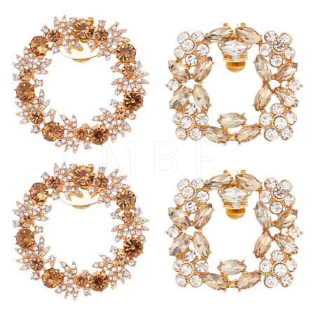 4Pcs 2 Styles Alloy & Glass Shoe Buckle Clips AJEW-FG0003-07-1