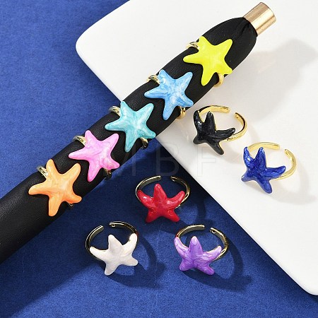 Brass Enamel Adjustable Cuff Rings for Women RJEW-G357-01L-1