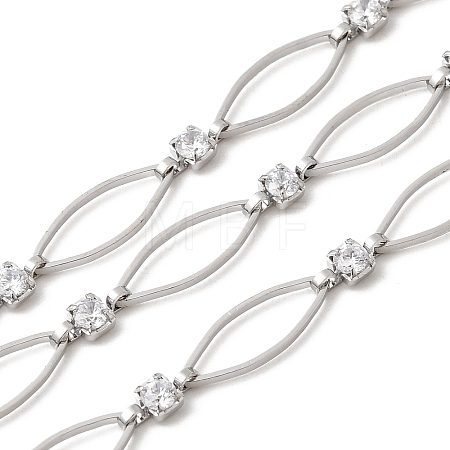 Handmade Brass Pave Clear Cubic Zirconia Horse Eye Link Chains CHC-G027-03P-1