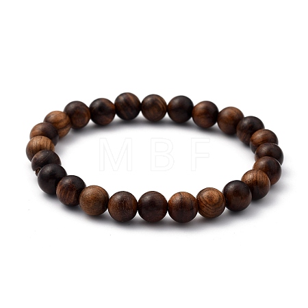 Unisex Natural Wood Beaded Stretch Bracelets X-BJEW-JB05463-03-1