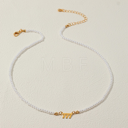 Alloy Number 777 Pendant Resin Imitation Pearl White Round Beaded Necklaces for Women FS-WGE7FDC-07-1