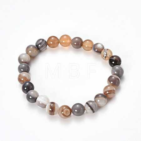Natural Striped Agate/Banded Agate Beaded Stretch Bracelets BJEW-Q692-03J-1