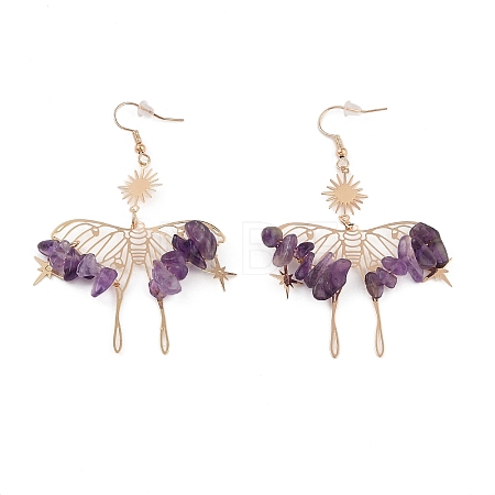 Natural Amethyst Chips Dangle Earrings EJEW-S214-01B-1
