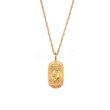 316L Surgical Stainless Steel Micro Pave Clear Cubic Zirconia Oval with Embossed Constellation Pendant Necklaces for Women Men WG0B2D7-08-1