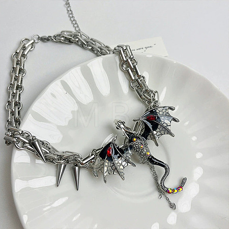 Alloy Enamel Pterosaur Pendant Necklaces NJEW-Z110-01P-1