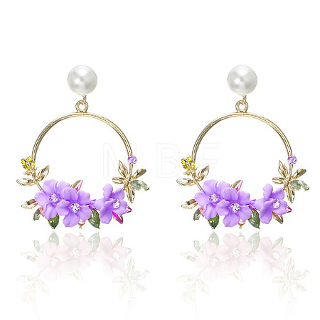 Ring with Flower Alloy & Rhinestone & Polymer Clay Stud Dangle Earrings FS-WGDD86E-03-1