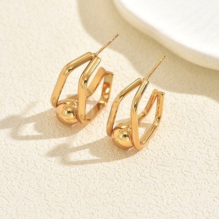 Square with Round Stainless Steel Stud Earrings CE7913-1