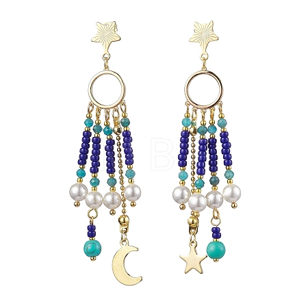 Glass Seed Beads & Shell Pearl Chandelier Earrings EJEW-TA00488-1