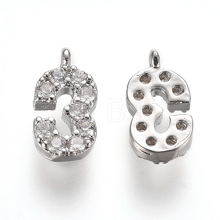 Brass Micro Pave Clear Cubic Zirconia Charms ZIRC-L075-60A-03P-1