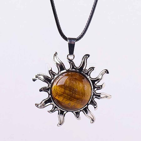 Natural Tiger Eye Sun Pendant Necklace NV9131-3-1