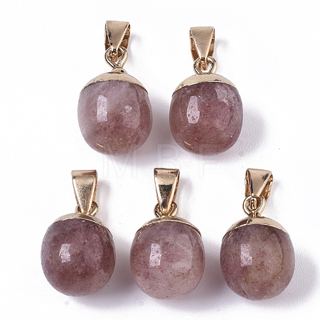 Top Golden Plated Natural Strawberry Quartz Pendants G-T131-03I-1