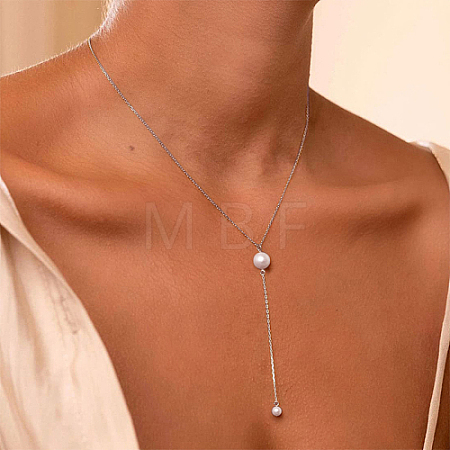 201 Stainless Steel Cable Chains Lariat Necklace PE9205-2-1