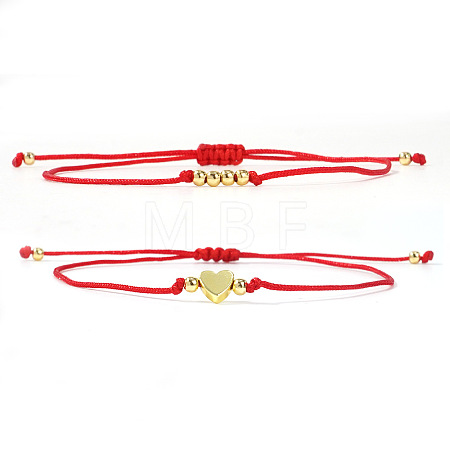 2Pcs 2 Styles Bohemian Brass Beads Braided Bead Bracelets BT1454-1-1