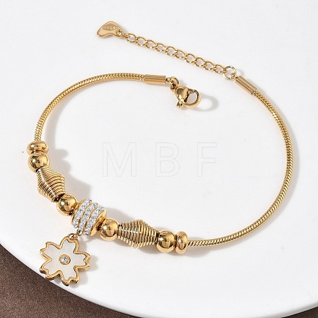 European Style Polymer Clay Rhinestones & 201 Stainless Steel & Natural Shell Charm Bracelets BJEW-G765-03G-01-1
