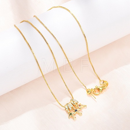 Brass Pave Colorful Cubic Zirconia Pendant Box Chain Adjustable Slider Necklaces NJEW-D348-03A-G-1