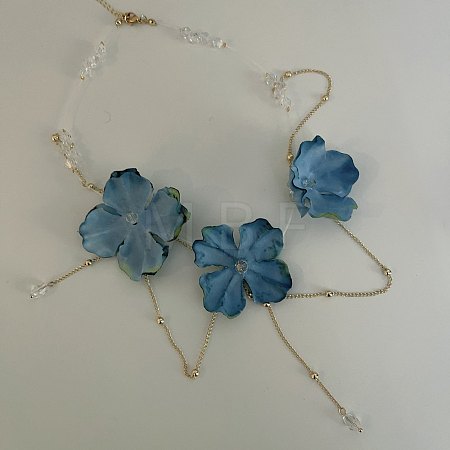 Plastic Glass Trip Flower Bib Necklaces with Alloy Chain Tassel for Women WGFB142-01-1