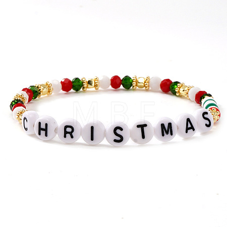 Christmas Brass & Resin & Glass Beaded Stretch Bracelets TY5833-1-1
