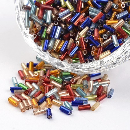 Tube Silver Lined Round Hole Glass Bugle Beads X-SEED-I001-MS-1