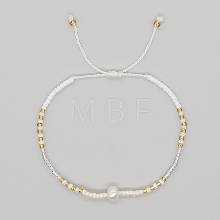 Bohemian Style Glass Seed Bead & Imitation Pearl Beads Braided Bead Bracelets JJ7327-10-1