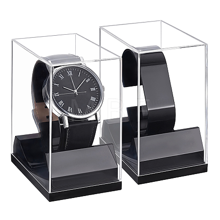 2Pcs Transparent Plastic Single Watch Display Cases CON-PH0003-57-1