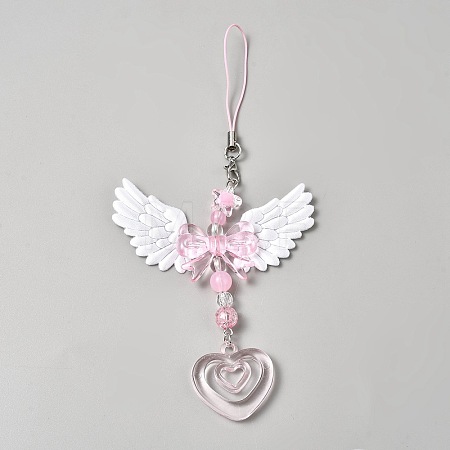Plastic Angel Wing Bowknot Pendant Decorations AJEW-WH0752-363-1