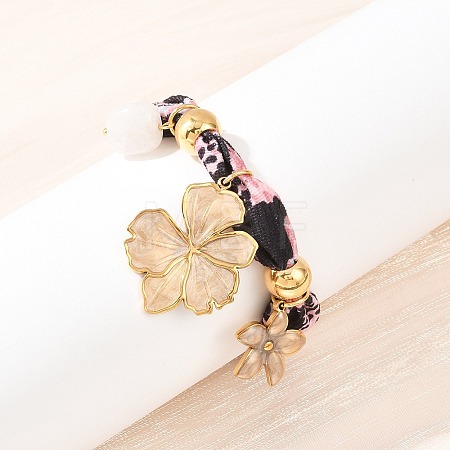 Flower 304 Stainless Steel & Natural Quartz Crystal Charm Bracelets BJEW-P375-01G-1