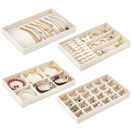 4Pcs 4 Styles MDF Covered with Velvet Jewelry Display Trays CON-UN0001-16A-1