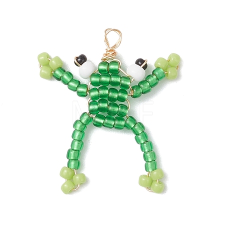 Glass Seed Beaded Frog Pendants PALLOY-MZ00990-1