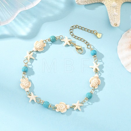 Ocean Starfish Turtle Anklets AJEW-AN00847-02-1