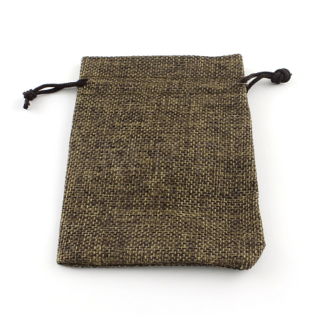 Polyester Imitation Burlap Packing Pouches Drawstring Bags ABAG-R005-14x10-05-1