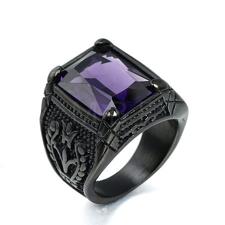 316L Stainless Steel & Cubic Zirconia Men's Vintage Carved Finger Rings FS-WG82D33-74-1